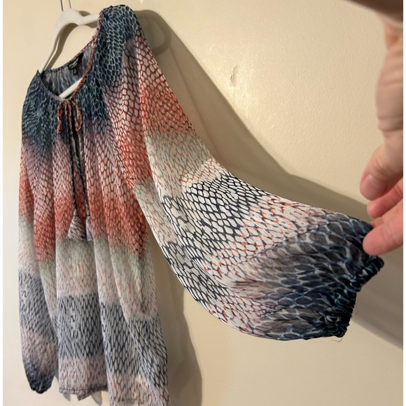 Liverpool Ombré Snake Print Sheer Mesh Oversized Pesant Blouse Top Small - Picture 6 of 10